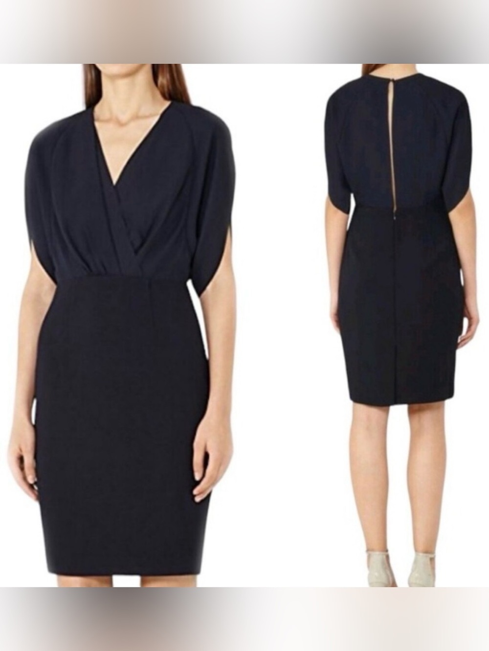 NWT Reiss Navy Blue Lyon Faux Wrap V-Neck Short Sleeve Dress US size 2